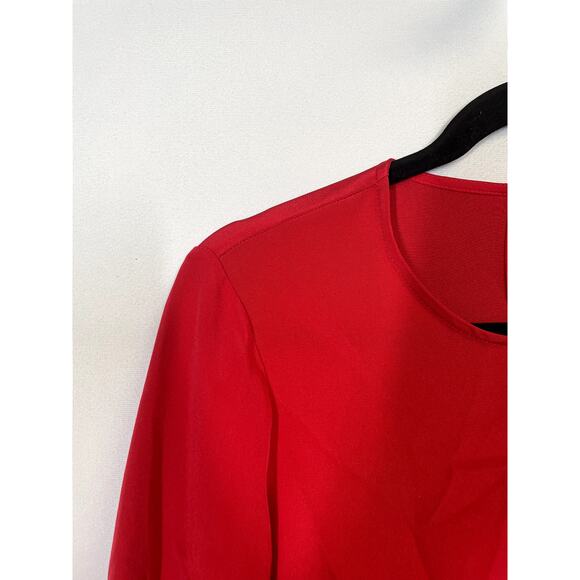 ALEXIS Hazel Bell Sleeve Asymmetric Ruffle Silk Midi Dress Red Size M $565 - Picture 3 of 15